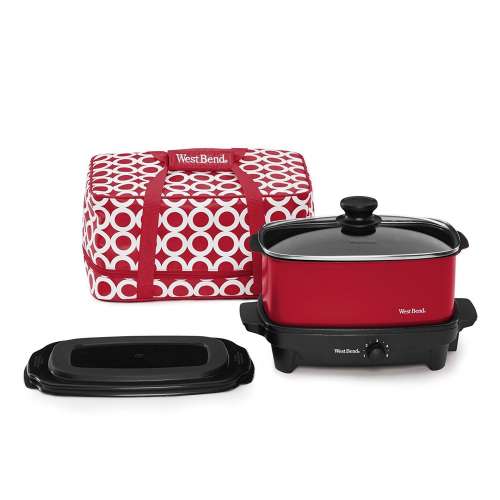 West Bend 84915R Slow Cooker with Insulated Tote and Transport Lid, 5-Quart